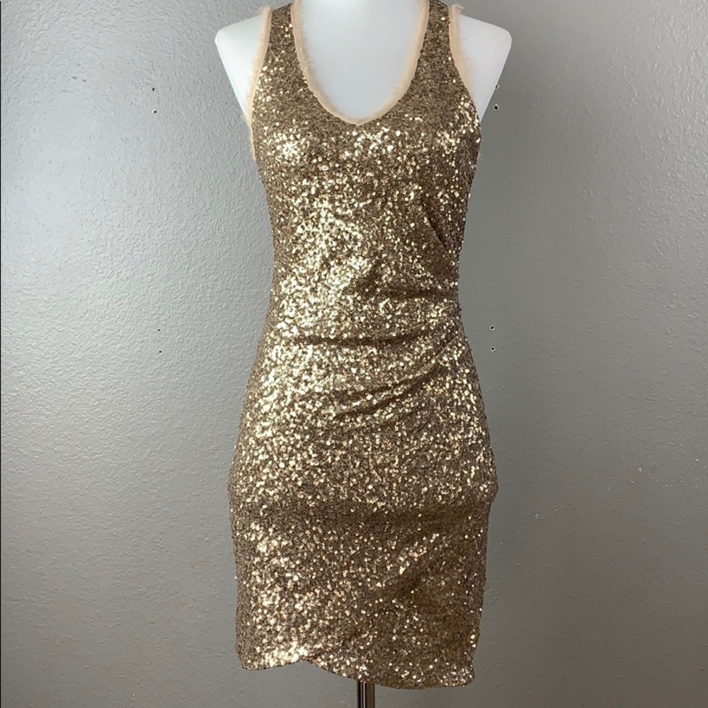 Ali Ro Ruched V-neck Sequin Dress sleeveless dress